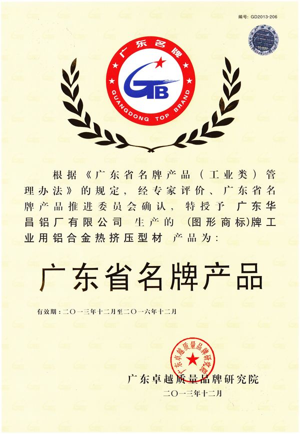 4008云顶集团铝业喜获广东省名牌产品双荣誉称号