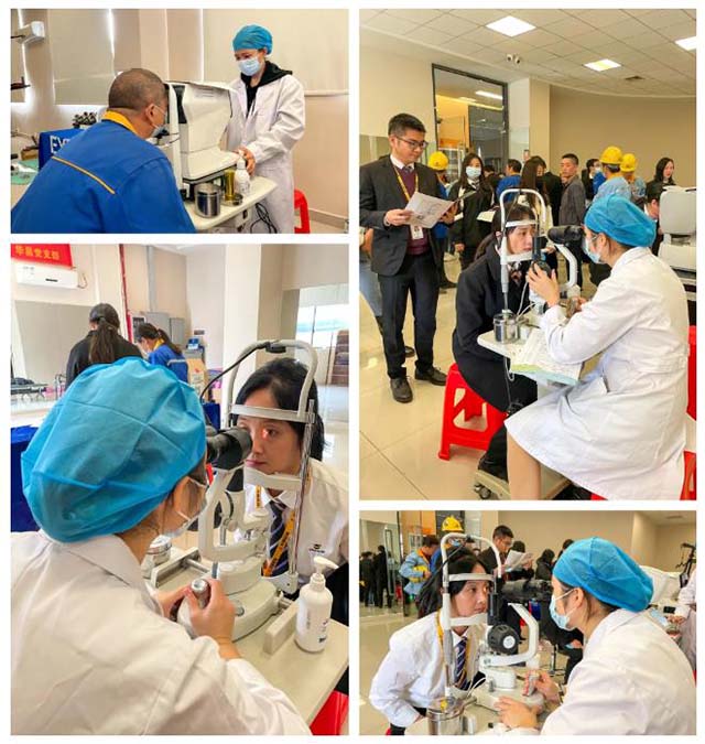 医务人员蔼然可亲，耐心地对每个员工进行查抄。